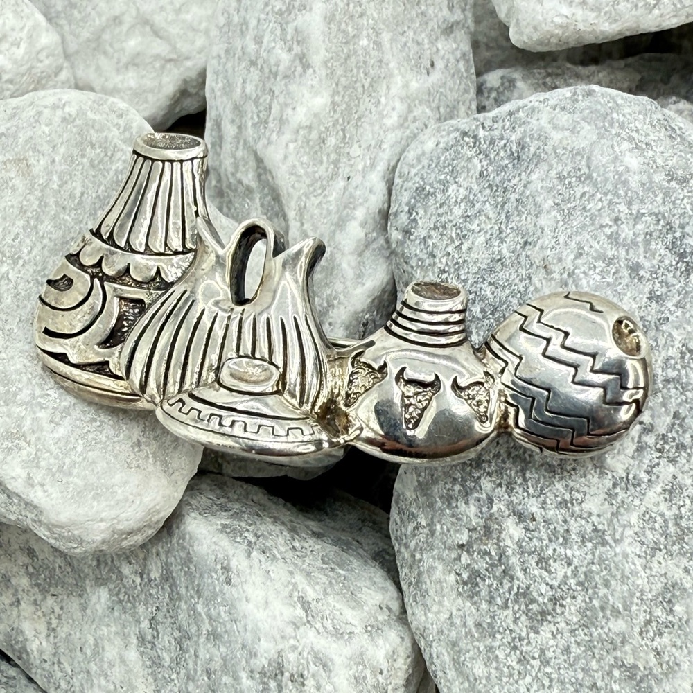 Vintage Sterling Silver 925 Native American Pottery Brooch Southwestern 2” 13g - Picture 3 of 11
